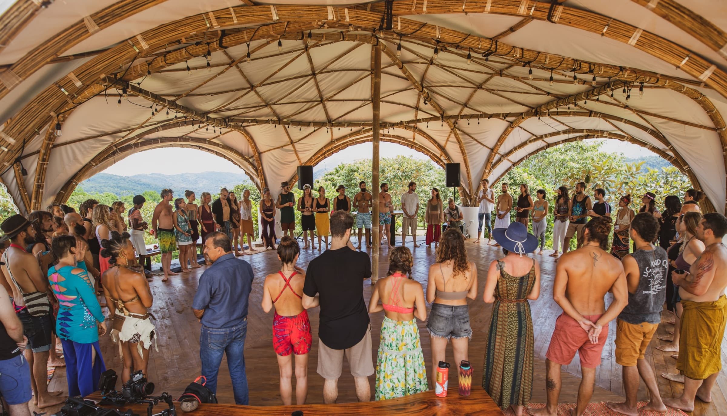Residents gathered on the land at Holos
